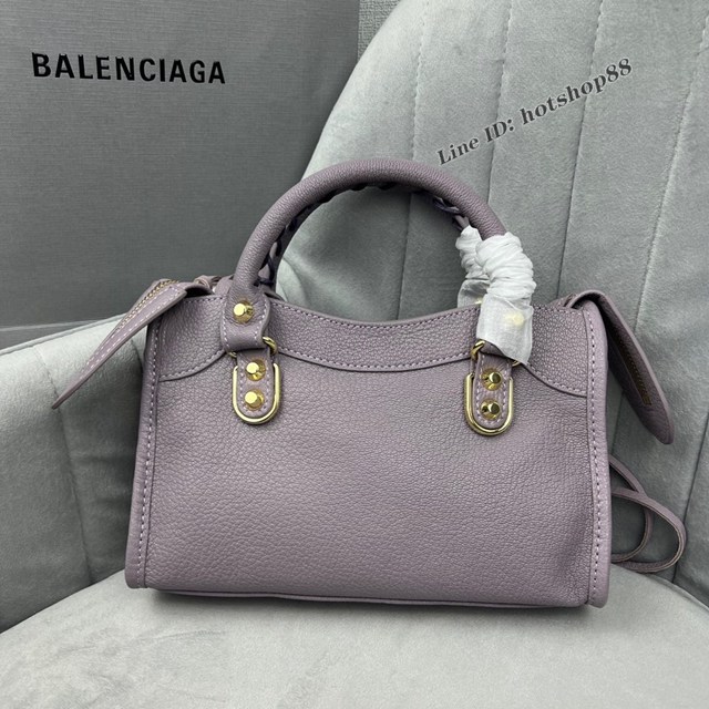 Balenciaga專櫃爆款金扣香芋色義大利進口山羊皮迷你機車包 巴黎世家原單經典手提機車包 fyj1781